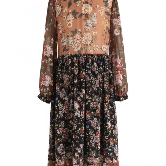 SOLD OUT Boho Fall Colors Chiffon Long Sleeve Dress - Picture 4 of 10